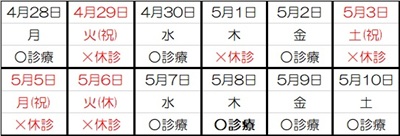 GWスケジュール